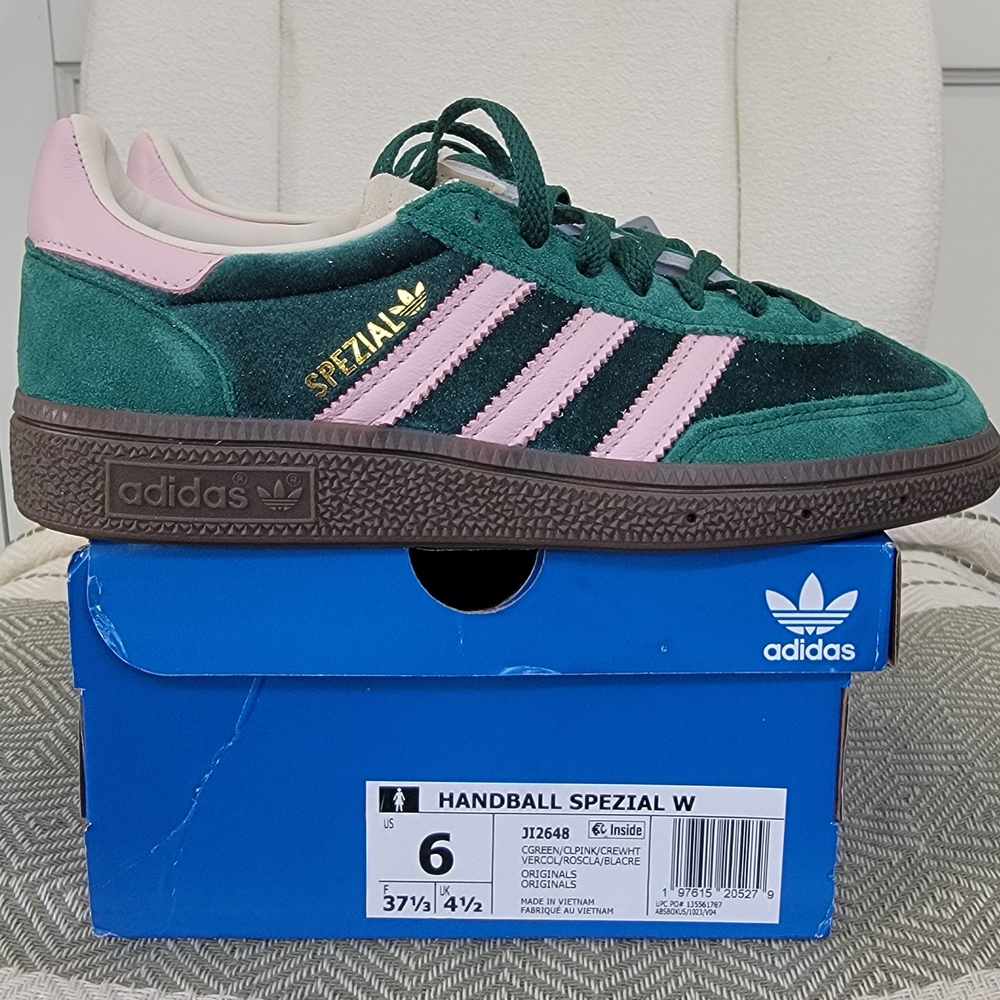 Adidas Handball Spezial Green and Pink Shoes - Size 6
